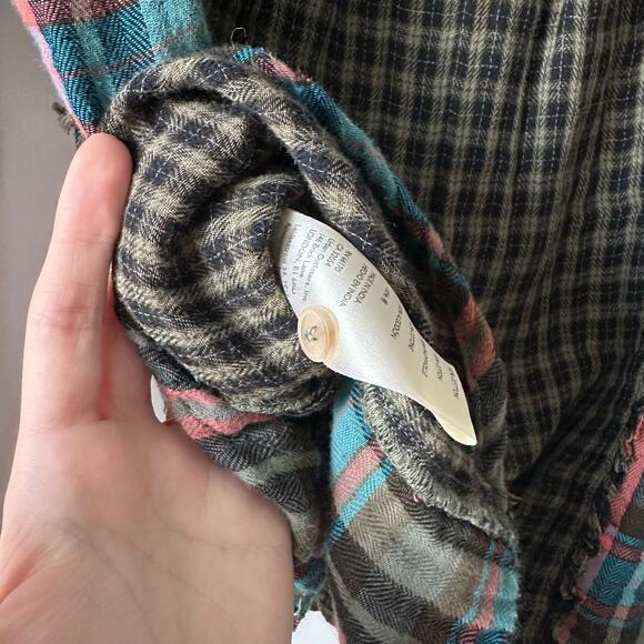 Anthropologie Pilcro Shirt Green Plaid Patchwork Button Up Long Sleeve - Small - Picture 5 of 5